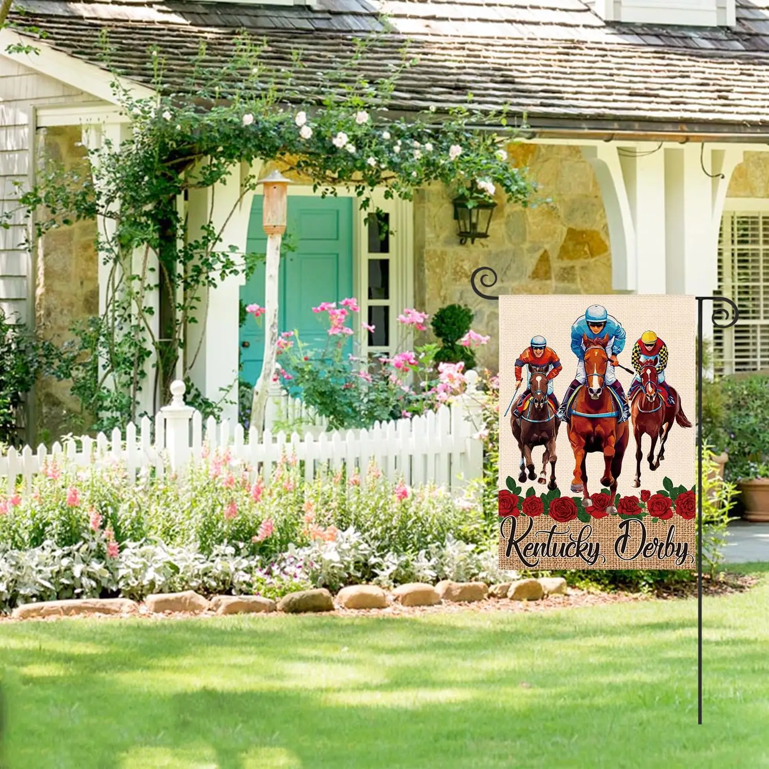 Двойной Садовый флаг Кентукки Дерби 12x18 дюймов бег по розам лошади гонки двор