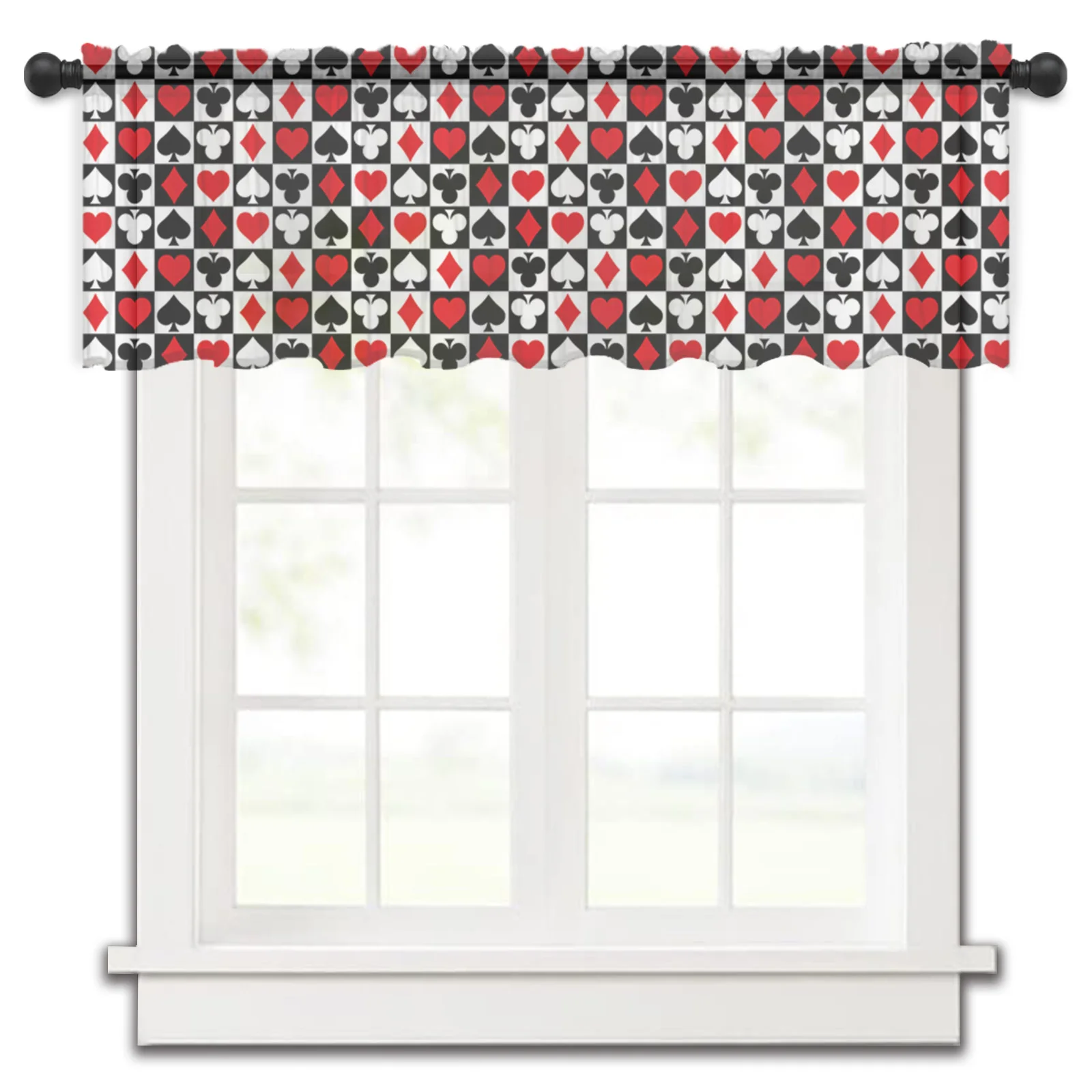 

Squares Spades Hearts Poker Plaid Kitchen Small Curtain Tulle Sheer Short Curtain Bedroom Living Room Home Decor Voile Drapes