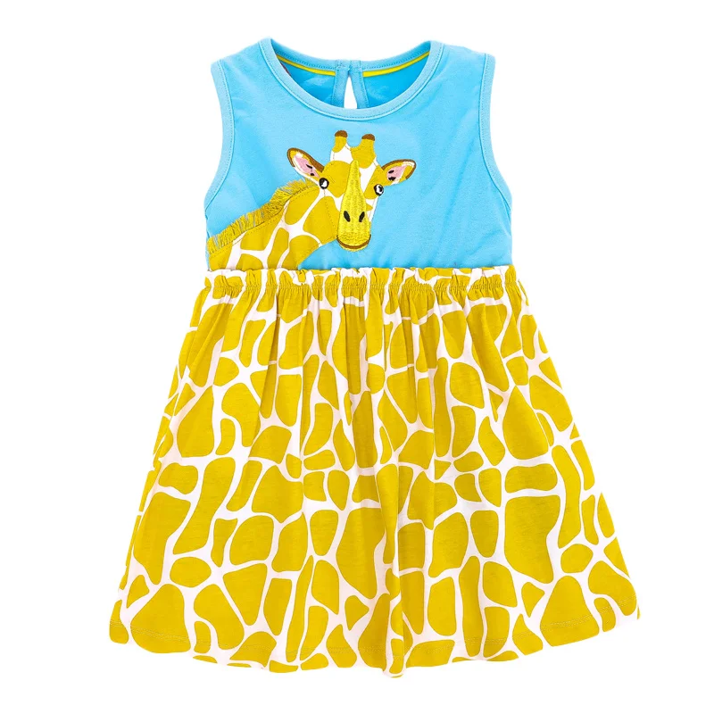 

Jumping Meters Summer Princess Sleeveless Giraffe Embroidery Hot Selling Kids Clothing Children's Clothing Toddler Wear