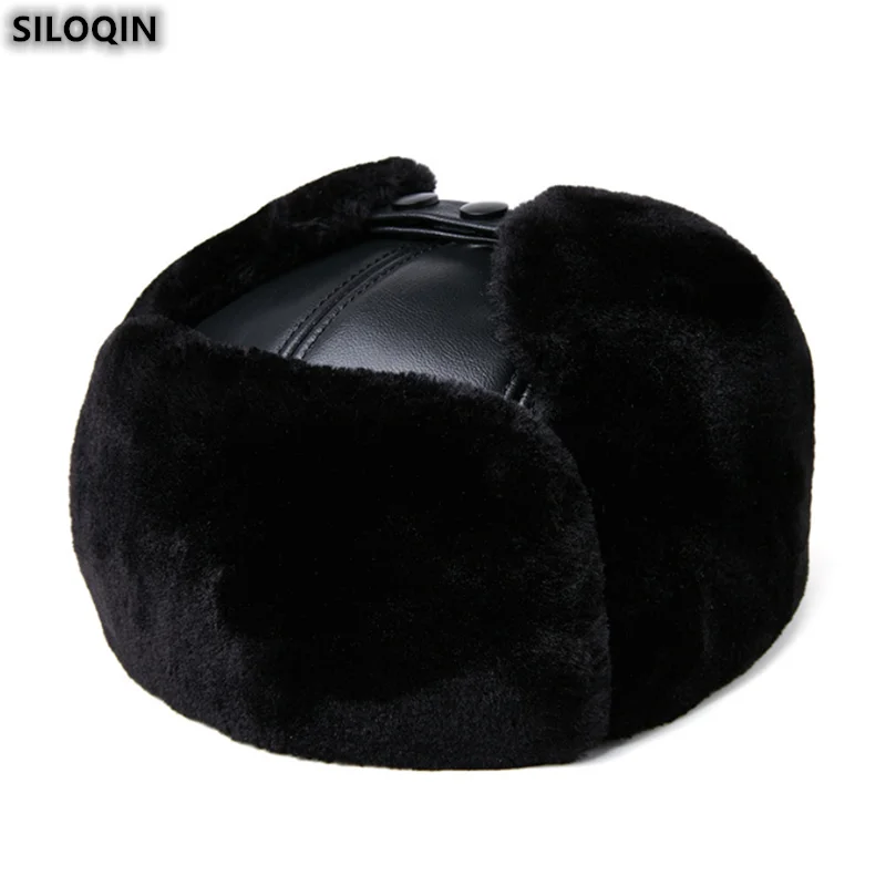 

SILOQIN Dad's Hat Genuine Leather Hat Middle-aged Elderly Man First Layer Cowhide Bomber Hats Thicken Velvet Earmuffs Winter Hat