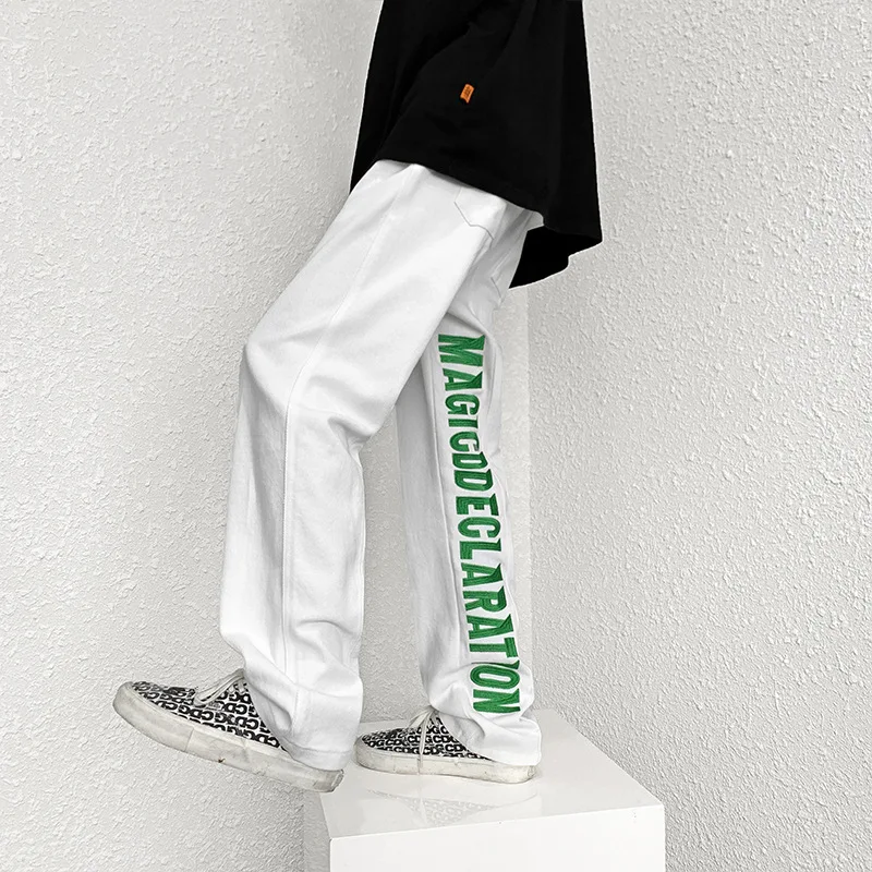 Free Shipping Fashion Brand Letter Embroidered Casual Pants American Men's Ins Street Hip Hop Trend Loose Straight Sports Pants