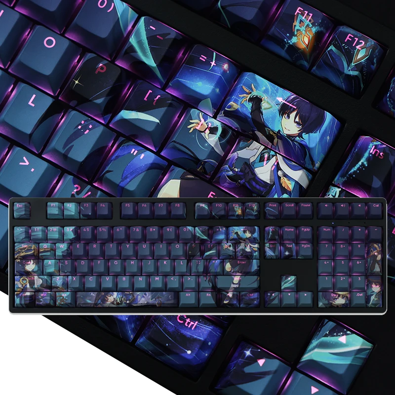 

Pbt Keycap 108 Keys Transparent Keycap Five Sides Thermal Sublimation Process Gaming Keycap Anime Character Keyboard Accessories