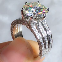 huitan luxury six claw cubic zirconia rings wedding engagement bands high quality silver color aaa cz ring women fashion jewelry