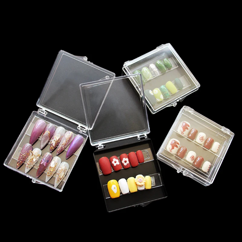 10pcs Fake Nails Storage Box White Black Transparent Plastic Case Flip Square Small Jewelry Display Packaging Wholesale - купить по