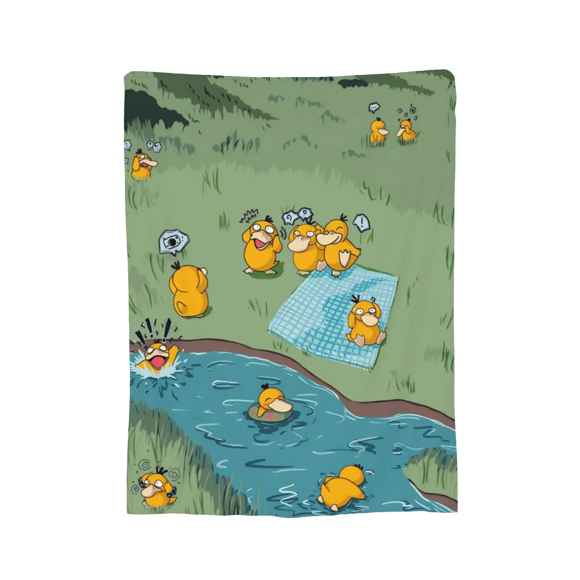 Фото Одеяло P-Pokemons Psyduck, коралловое флисовое плюшевое осенне-зимнее супермягкое одеяло для постельного белья, постельные принадлежности для спальни, пледы №3