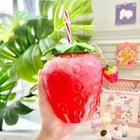 water cup practical cute wide application portable strawberry drinking bottle for office juice drinking cup water bottle