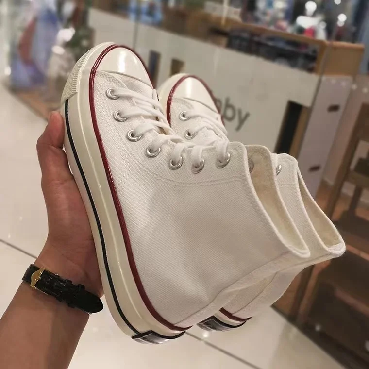  2023 New Spring 13 Colors Fashion Classic Flats Lace-Up High Top Canvas College Casual Shoes For Girls Boys and Students