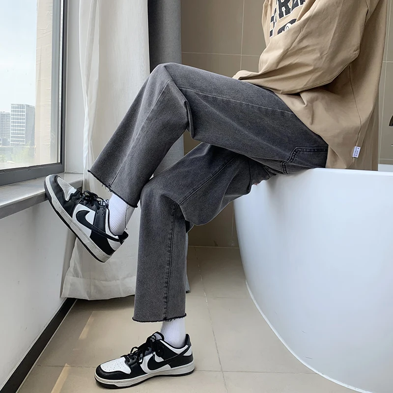 

Мужские укороченные джинсы в стиле хип-хоп, повседневные Прямые брюки с широкими штанинами в Корейском стиле, Y2K, весна 2023