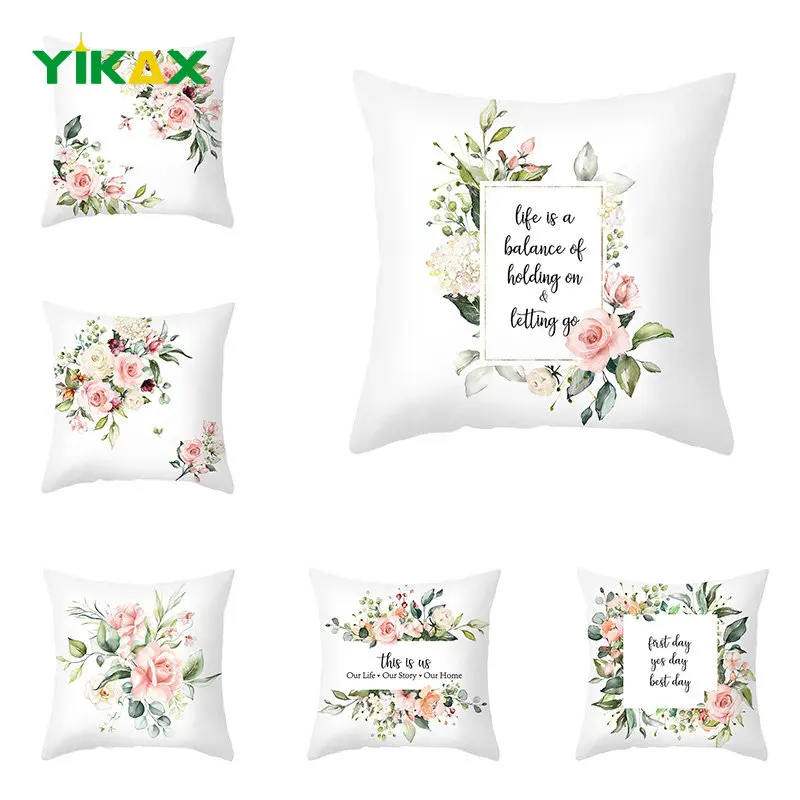 

Letter Flower Print Pillow Cover Spring Floral Pillowcases Office Chairs Sofa Car Throw Cushion Covers Living Room Home Decor