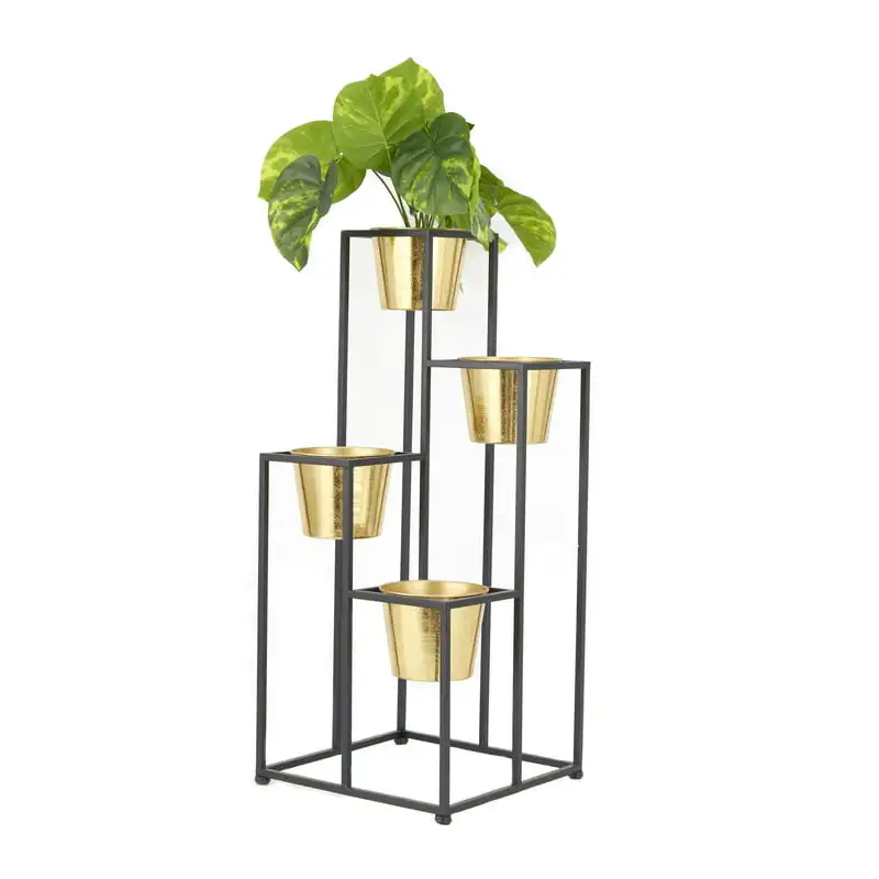 

13" x 30" 4 Tier Black Metal Planter with Black Removable Stand