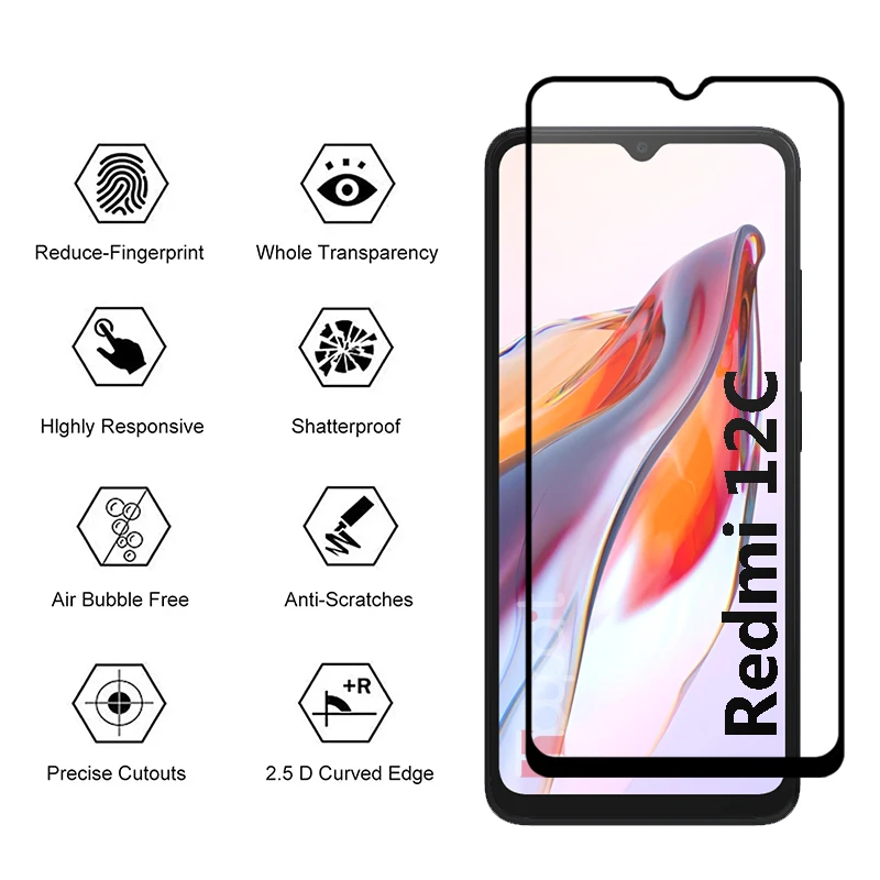 Закаленное стекло для Xiaomi Redmi 12C Защитная пленка экрана Мягкая объектива камеры