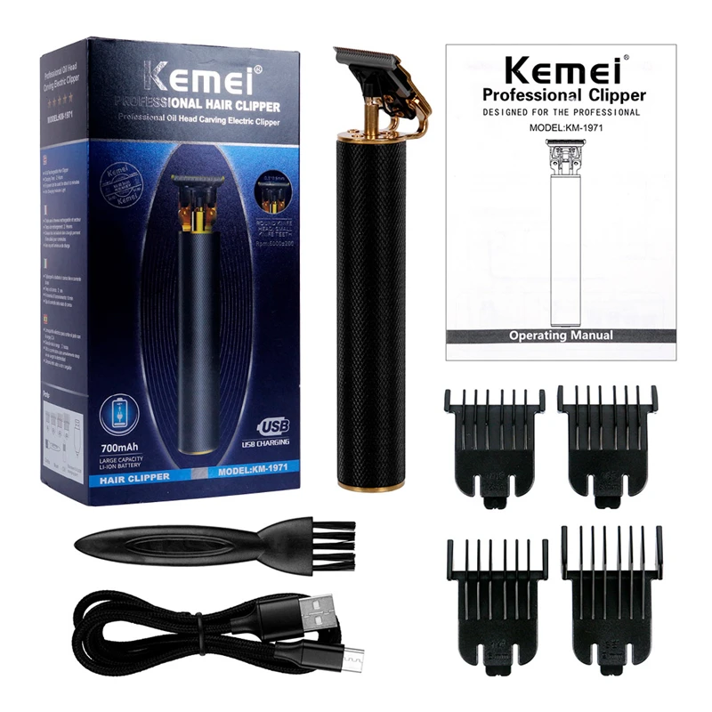 

Kemei KM-1971 Baldheaded Hair Clipper 0mm Electric Hair Trimmer Rechargeable Cordless For Men Beard Trimmer Cutting Machine
