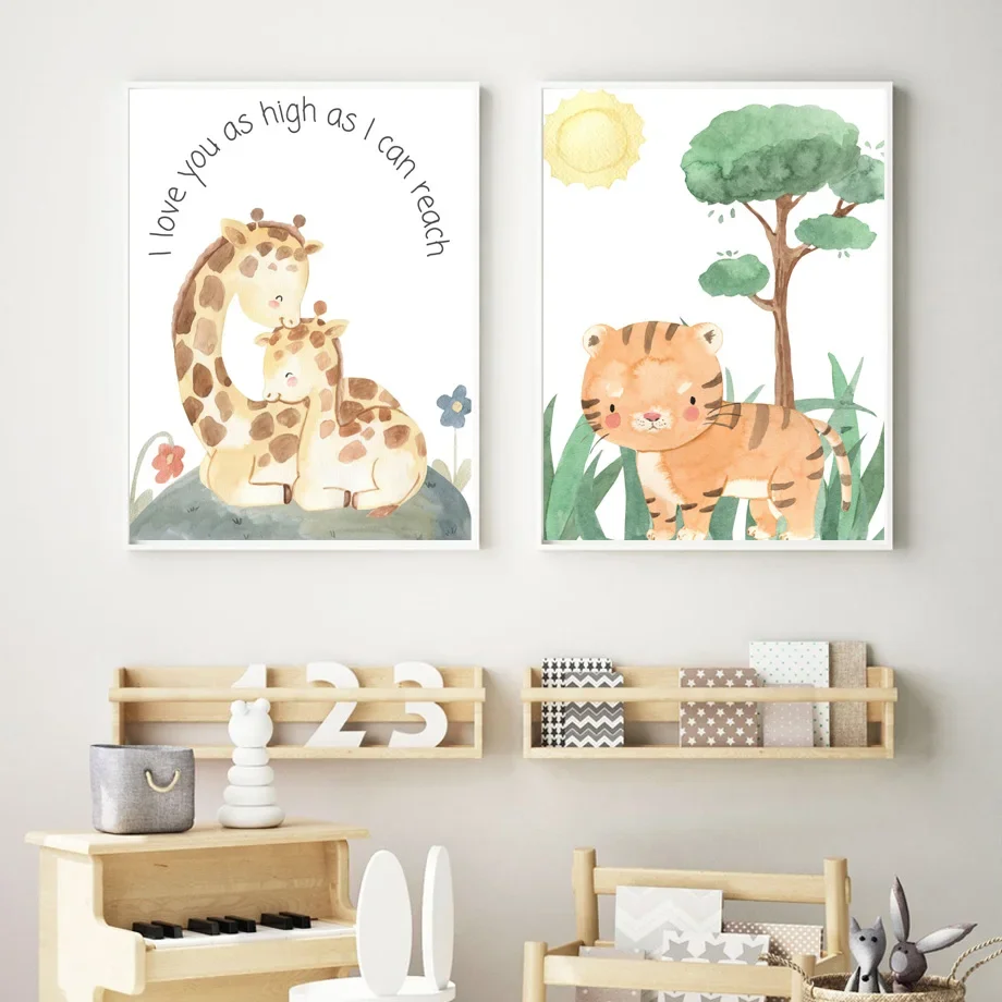 Бохо Тигр Зебра слон Жираф Обезьяна сохранить диких животных искусство на холсте