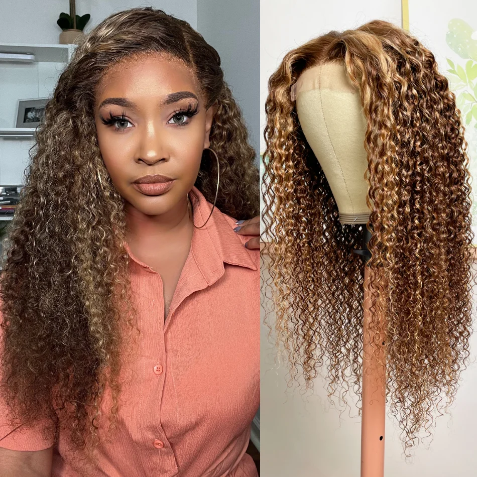 

Unice Hair Brazilian Jerry Curly 4x4 Lace Closure Wigs For Women Human Hair Wigs Highlight TL412 Honey Blonde Brazilian 150%