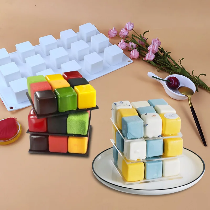 Hot Sale Rubik's Cube Musse Cake Silicone Mold Cube Gypsum Grinding Tool DIY Baking Tool Chocolate Mold