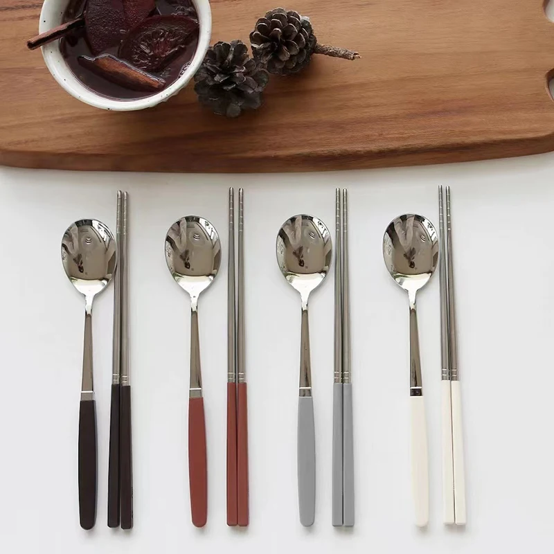 

Set Sushi Chopsticks Steel Cutlery Set Coffee Set Sticks Portable Flatware Stainless Korean Dessert Tea Dinnerware Spoon Spoons