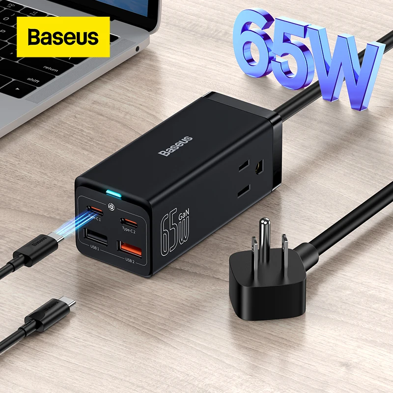 

Discount Baseus 65W GaN3 Pro Desktop Charger Power Strip US Plug Charging Station Fast Charger For iphone 13 12 Xiaomi Samsung