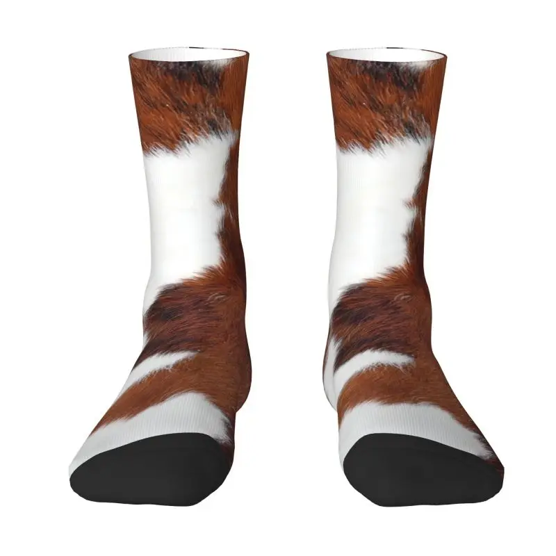 

Spotted Brown Farm Animal Skin Dress Socks Men Women Warm Fashion Novelty Cow Fur Cowhide Texture Printing Crew Socks
