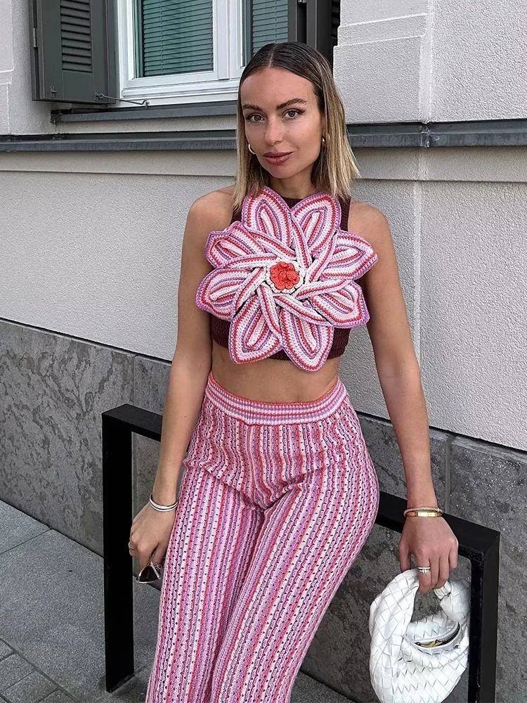 

TRAF Crop Top Women Knitted Sweater Corset Top Woman Clothes Y2k Off Shoulder Tops Female Summer Streetwear Tops