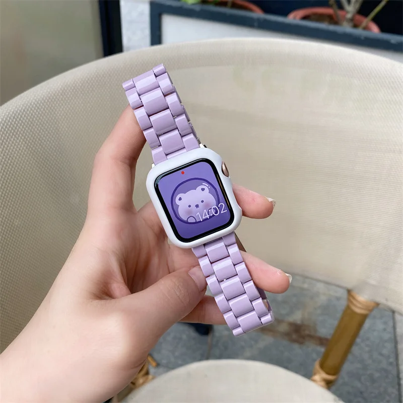 Link bracelet for apple watch 7 band 44mm 40mm correa 42mm 38mm wrist sport belt Resin strap iwatch series 6 5 4 3 Se 41mm/45mm