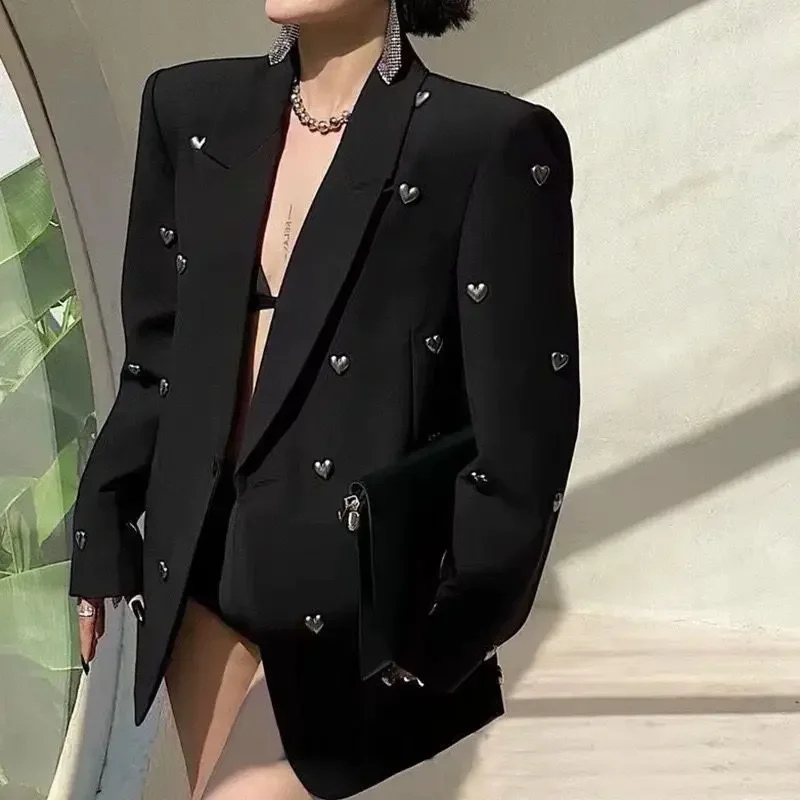 Giacca A Forma Di Cuore In Stile Occidentale Nero Opaco Alla Moda 2024 Autunno Nuova Blazer Per Uomo Donna