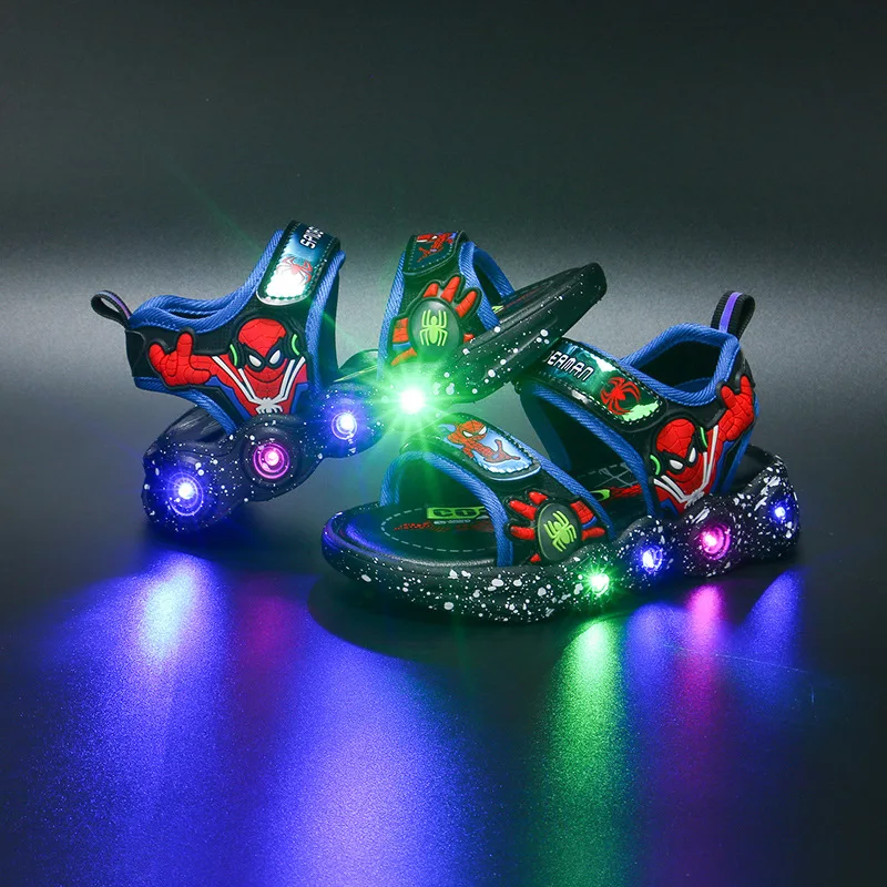 2023 Disney Spiderman LED Shoes Fashion Baby Boot Boys Girls Sneakers Glowing Luminous Cartoon Kids Shoes Lighted Sandals Toys