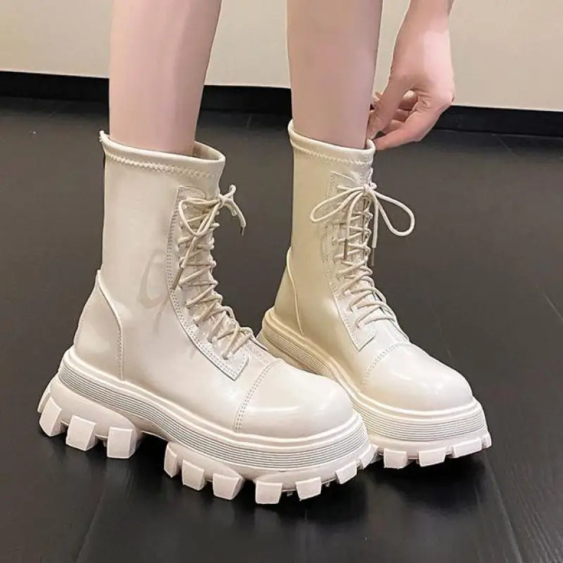 

Fashion Black Lace Up Motorcycle Boots Women Autumn Round Toe Short Botas Mujer Non Slip Platform Ytmtloy Botines De Mujer Pu 1