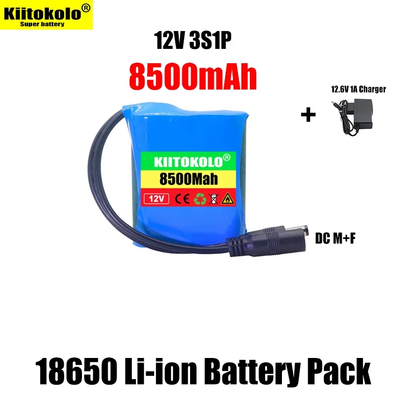 

New 100% Original 12V 8500mAh 3S1P Lithium Battery 18650 Lithium Battery Pack Protection Board Rechargeable + 12.6V 1A Charger