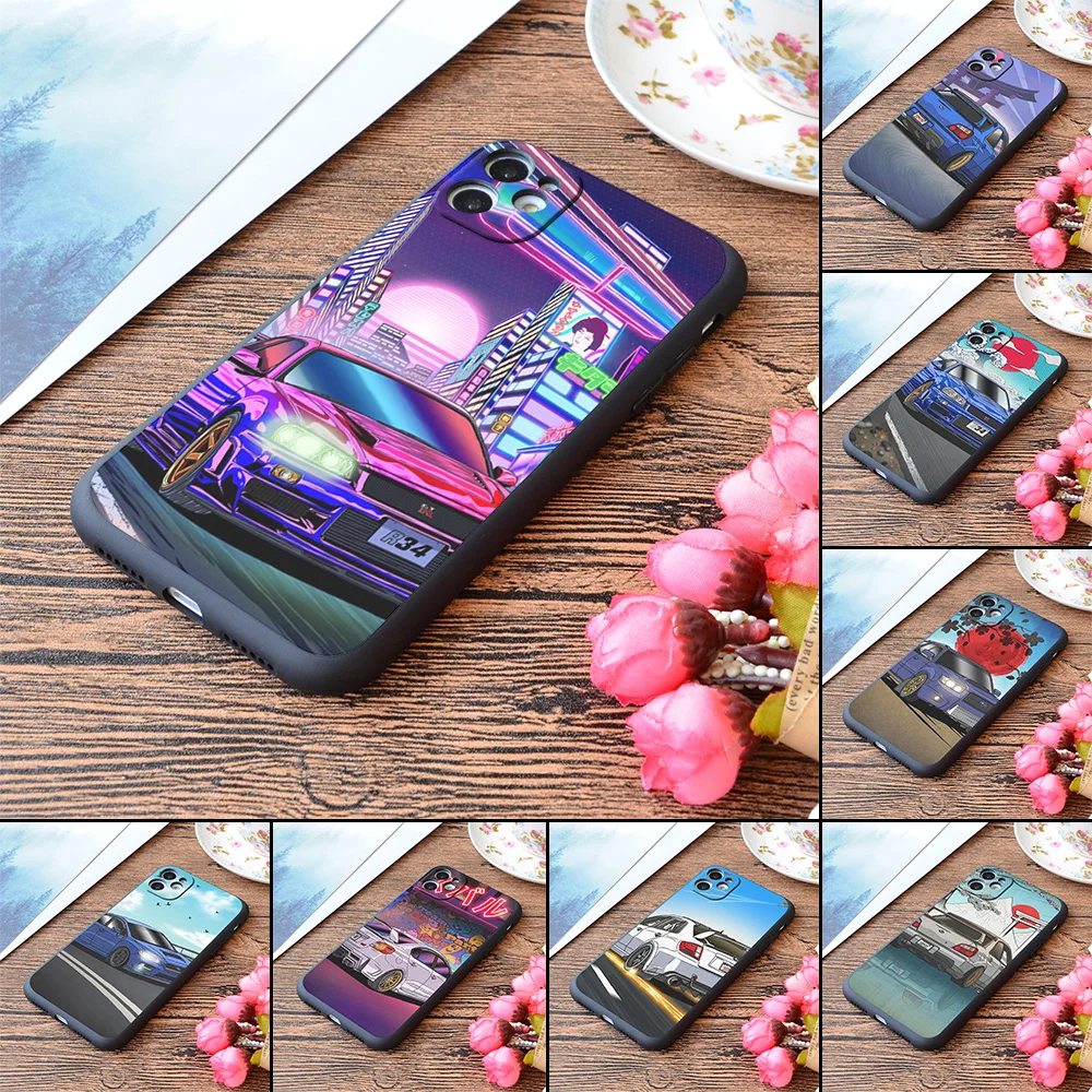 

Car Jdm Silicone Phone Case For iPhone 13 12 11 Pro Max Mini XS X XR SE 7 8 6 6S Plus Soft Cover R34 WRX STi Racing Sportcar Mk4