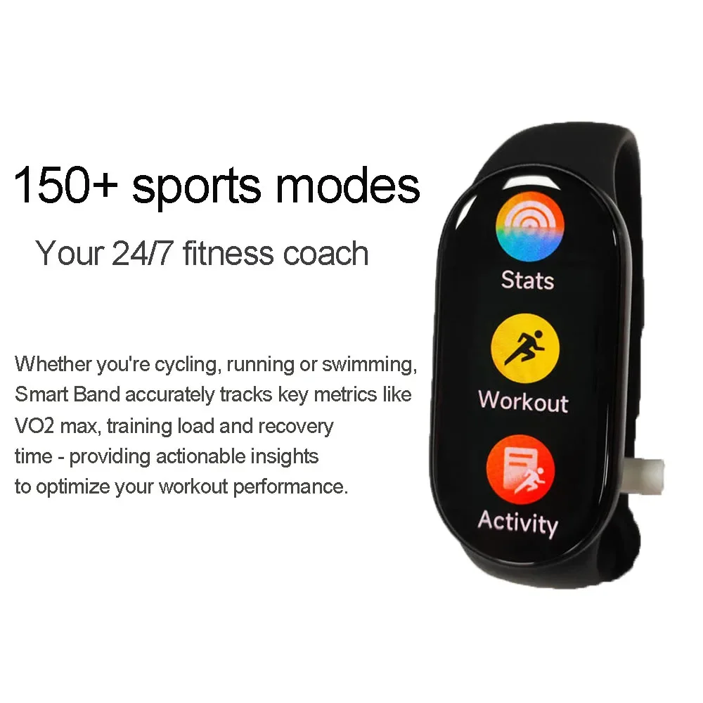 Фото Глобальная версия Xiaomi Mi Band 10 1,72 дюйма, 150+ видов спорта, 21 день, срок службы батареи, 60 Гц, 150 спортивных режимов, управление здоровья сна, Hyper OS2 №5