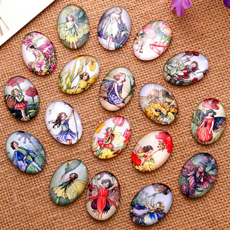 

36pcs 13x18mm Beautiful Girl Ellipse Handmade Photo Glass Cabochons & Glass Dome Cover Pendant Cameo Settings