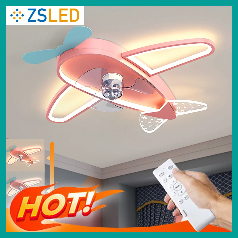 

Boy Girl Airplane Modern Deco Home Kids Bedroom Study Ceiling Fan Light Lamp For Dinning Room Indoor Led Ceiling Lights Lighting