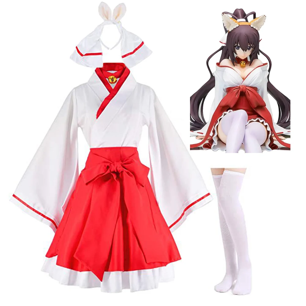 

Аниме Inu × Boku SS косплей костюм Shirakiin Riricho белое кимоно красная юбка головные уборы белые носки Хэллоуин вечерние девушки