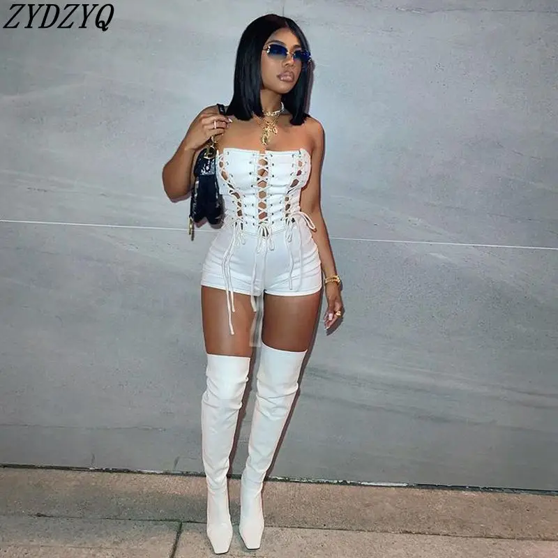 

Summer PU Women Clothing Sexy Bodycon Jumpsuit Tube Top Sleeveless Romper One-piece Club Outfits Lounge Streetwear Wholesale
