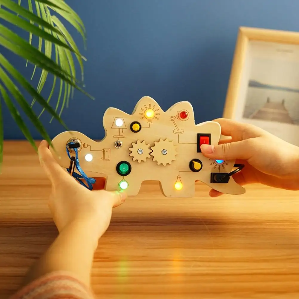 

Montessori Busy Board Toys for Autistic Children Toddler LED Light Up Switch Buttons Board Educational Wooden Sensory Toys K4M2