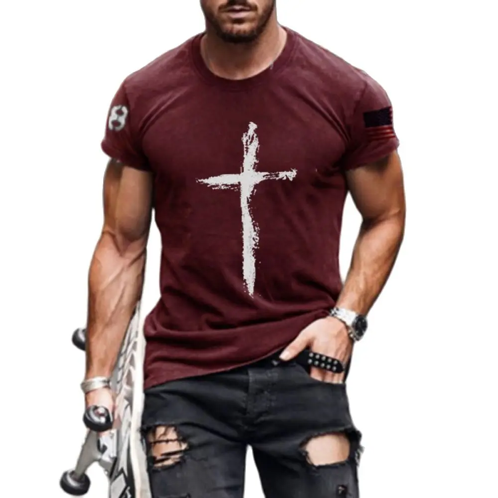 

Vintage Cross 3D Printed Summer Breathable Jumper Top Men's Short Sleeve T-shirt Boys O-neck Oversized Tees Men's Casual Wear