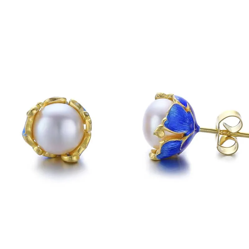 

Серьги из серебра с эмалью и жемчугом