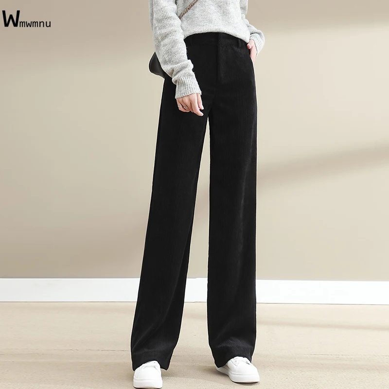 

Streetwear Corduroy High Waist Wide Leg Pants Women Office Lady Work Loose Straight Leg Pants Fashion Mopping Trousers Female