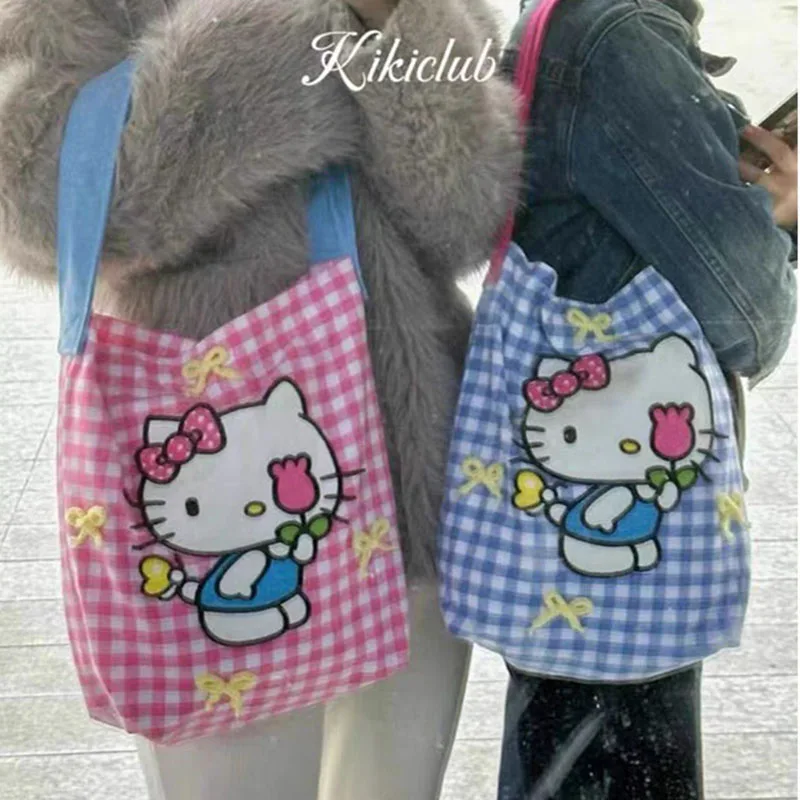 2024 симпатичная Холщовая Сумка Hellokitty Sanrio Kawaii сумка через плечо большая емкость
