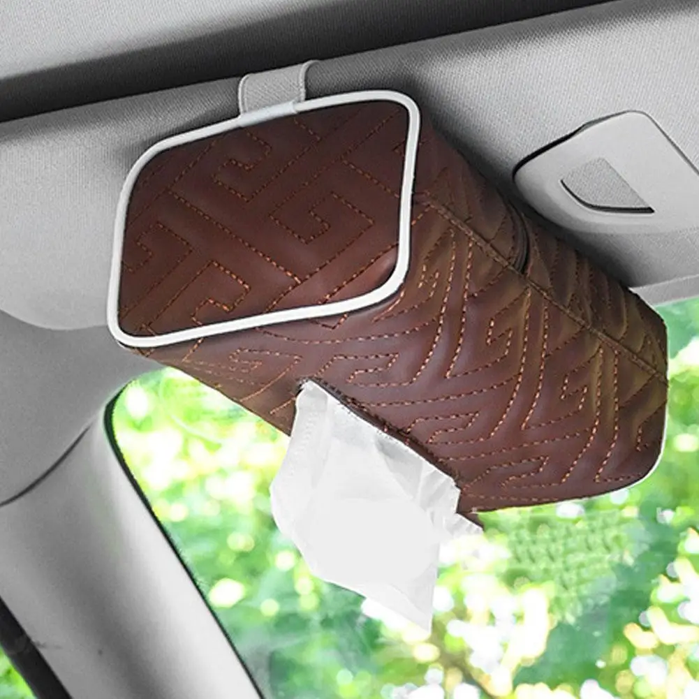 

1pc Car Tissue Bag Organizer Strap Hanging Type Leather Napkin Holder Box For Auto Armrest Seat-back Car Accessories