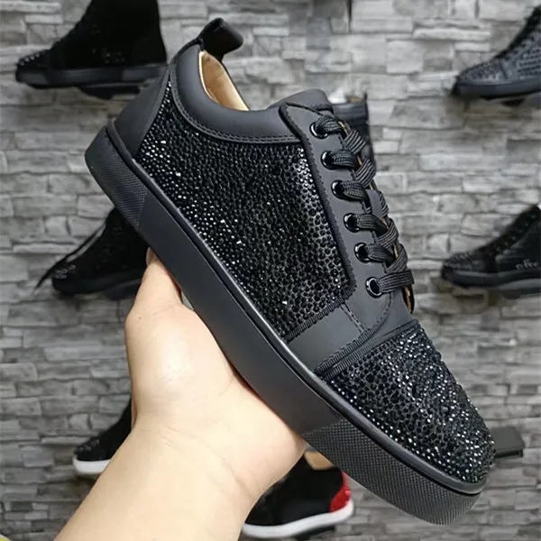 

High-end custom Luxury Designer Low Top Men's Shoes Leather Rhinestone Round Head Lace Up Casual Board Shoes Lovers Flat Shoes