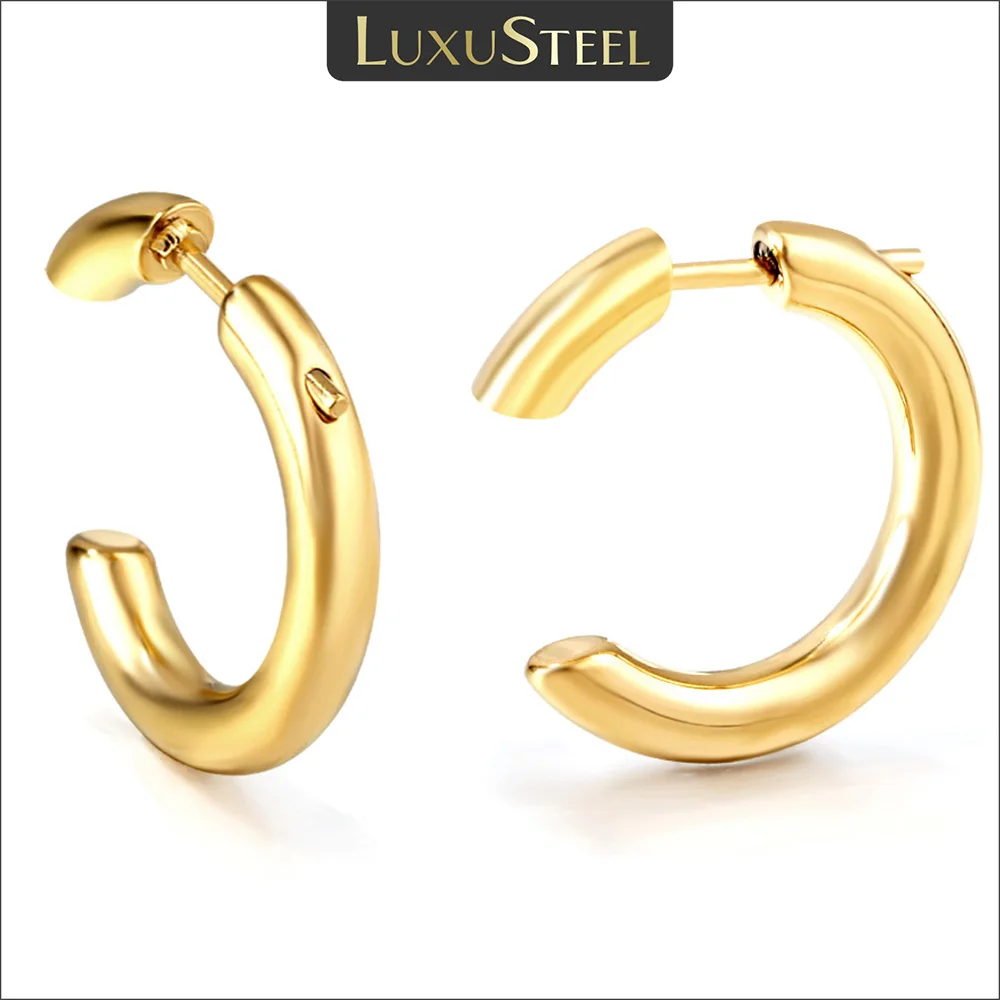 

LUXUSTEEL 2023 New Design Unusual Stud Earrings For Women Men Stainless Steel Round Ring Open Hoops Vintage Jewelry Gift 18/32mm