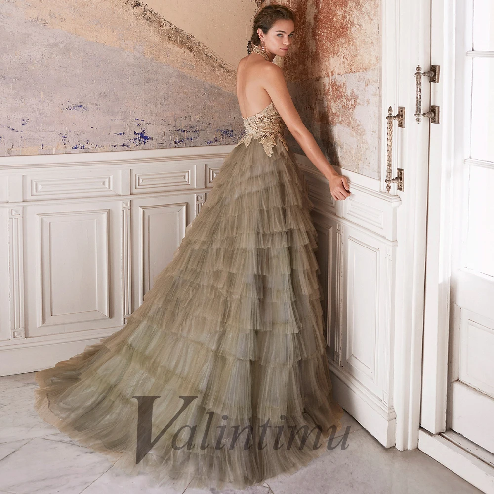 

Valintimu Backless Elegant Party Dresses For Women Appliques Lace Sleeveless Formal Gowns Prom A-Line Made To Order Abendkleider