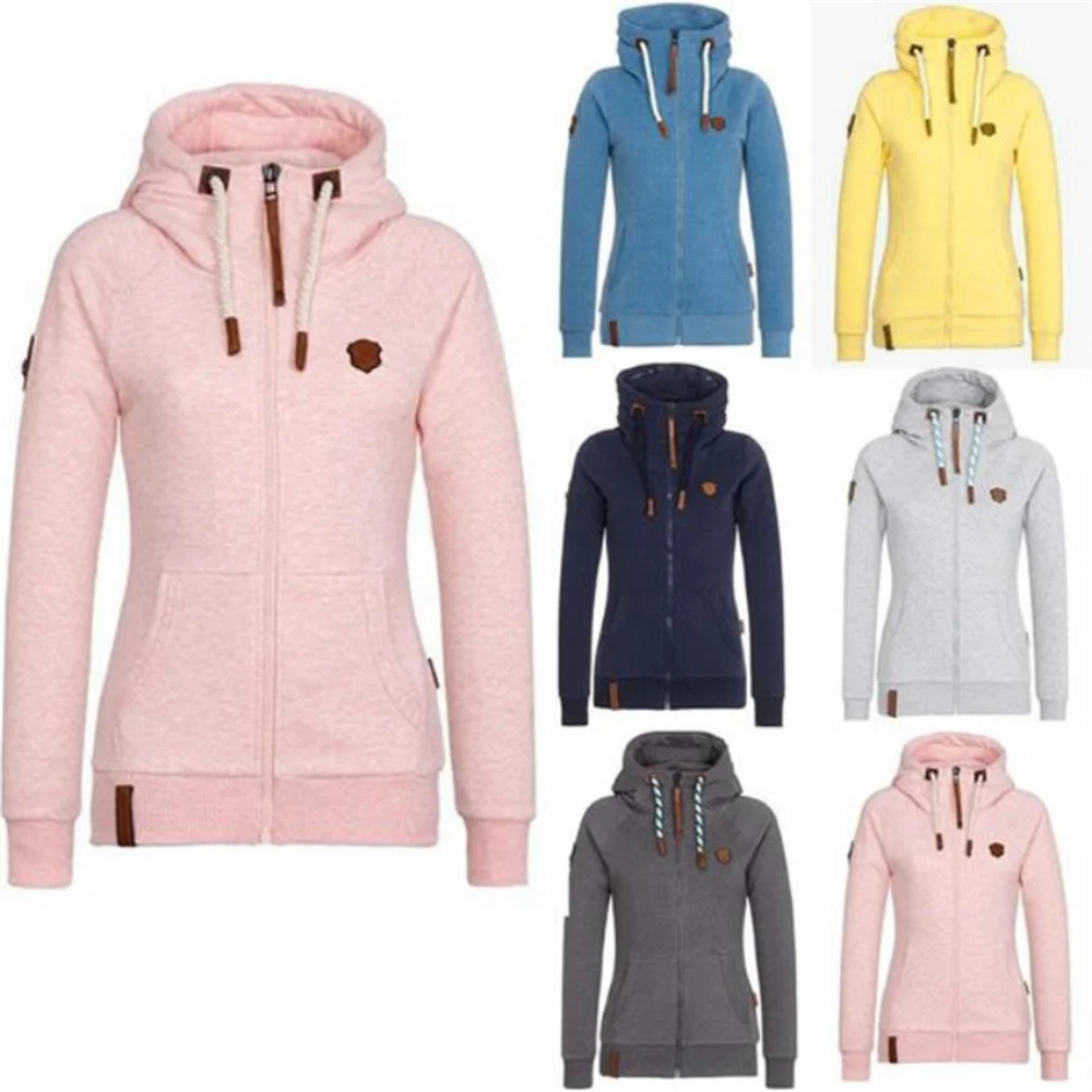 

Autumn and Winter Fleece Plus Size Hooded Sweater Women's Thickened Zipper Solid Color European and American Slim Sweater Jacket