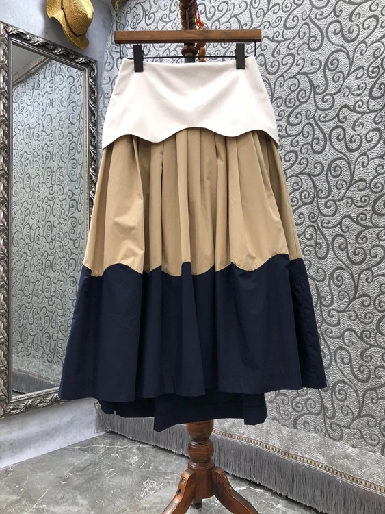 

2022 new women's fashion color-blocking color-blocking fashion large swing A-line long skirt skirt 221