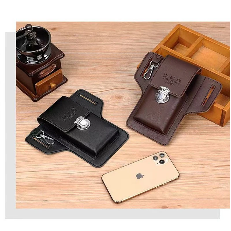 2023 Men's Waist Bag PU Leather Male Fanny Pack Mobile Phone Bag Construction Site Work Convenient Lightweight Hanging Waist Bel