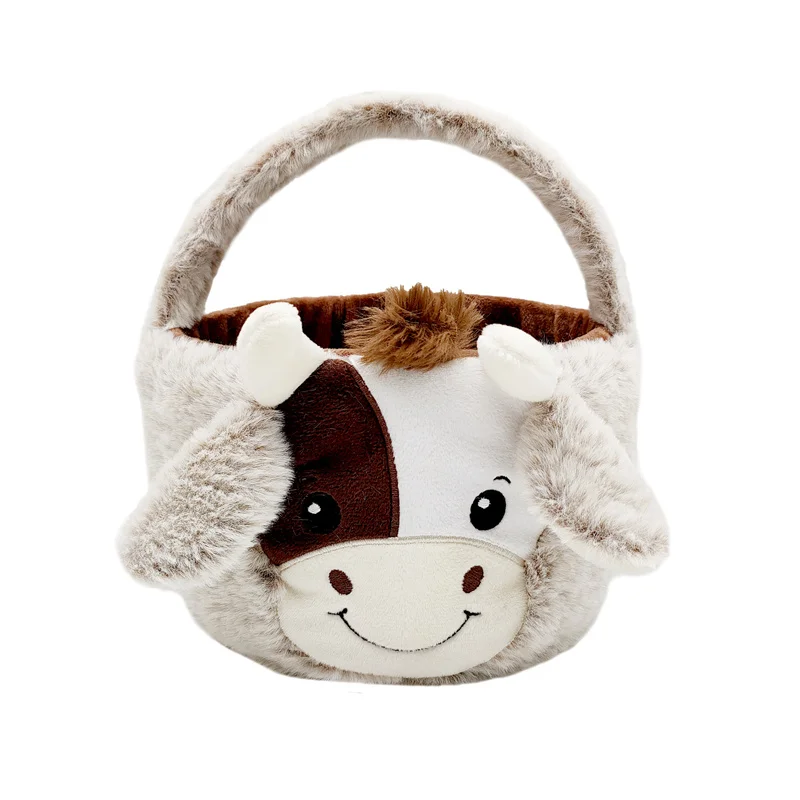 

2022 Cute Plush Cow Easter Basket Animal Easter Basket Plush with Floppy Ears for Kids Easter Tote Bags Party Decor Candy Gift