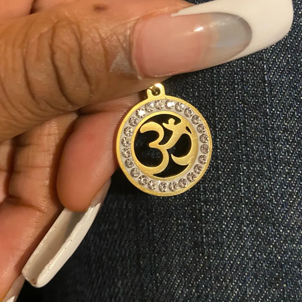 Stainless Steel Hindoo Hindu Buddhist AUM OM Pendant Necklace Lucky Peace Symbol Hinduism Jewelry Rose Flower Necklaces