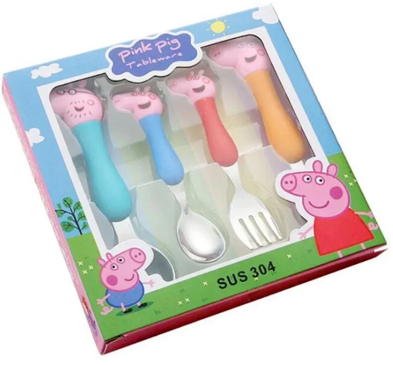 Children's Cartoon Tableware Peppa Pig Spoon George Action Figure Model Daddy Mom Dinner Fork Kid's Birthday Gif