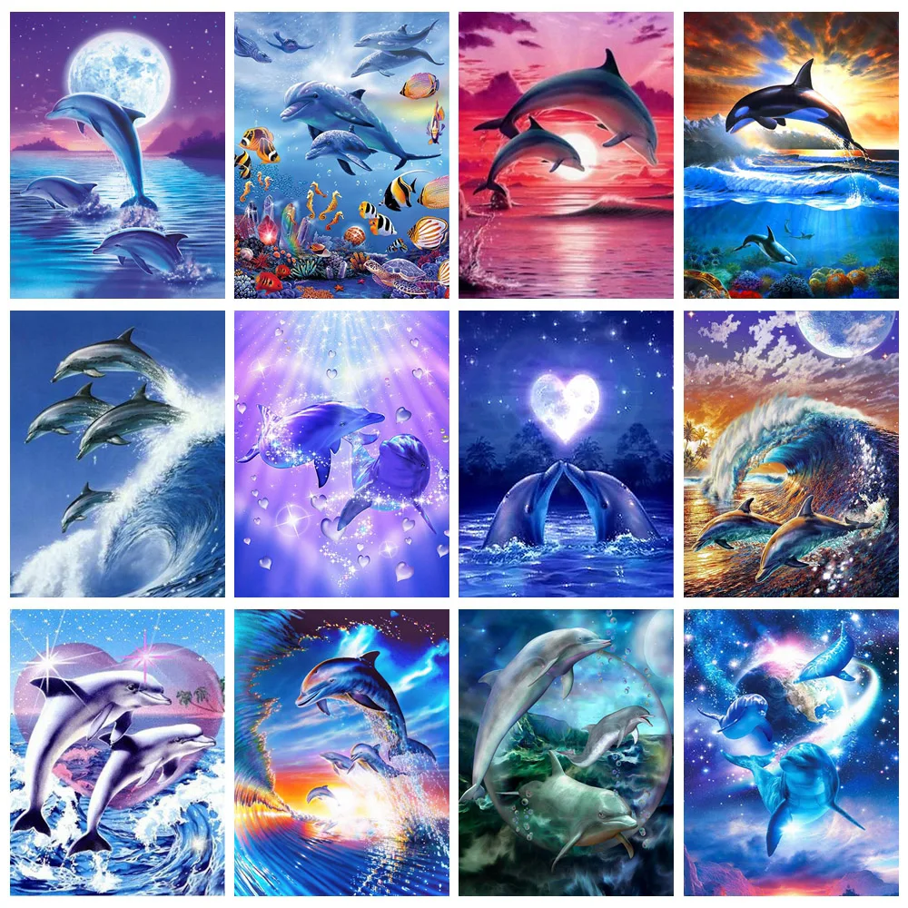 

Алмазная живопись, дельфин, квадратная Алмазная вышивка, наборы животных, мозаичная картина, искусство, домашний декор